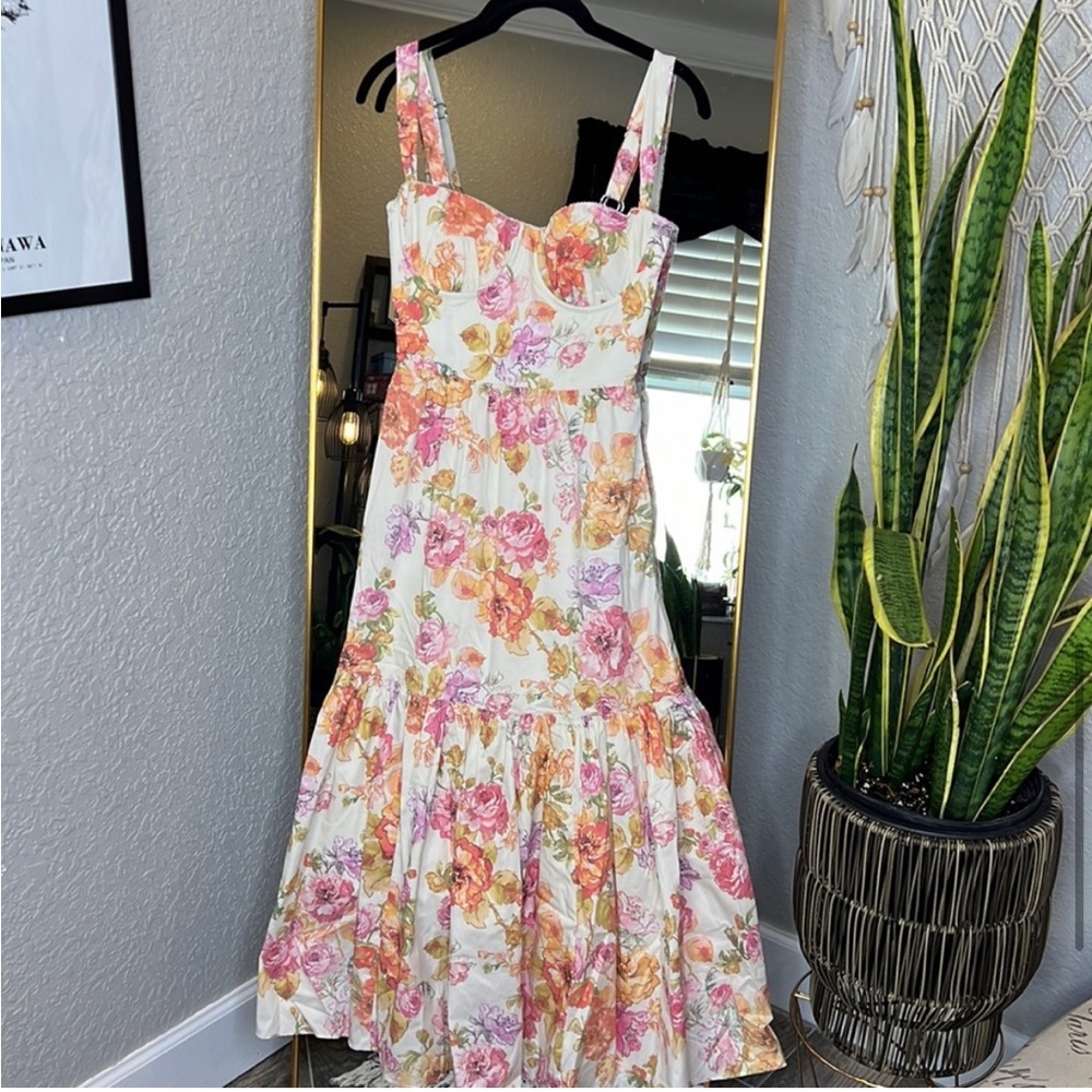 HOUSE OF CB 'Elia' Ivory Floral Midi Sundress NWOT